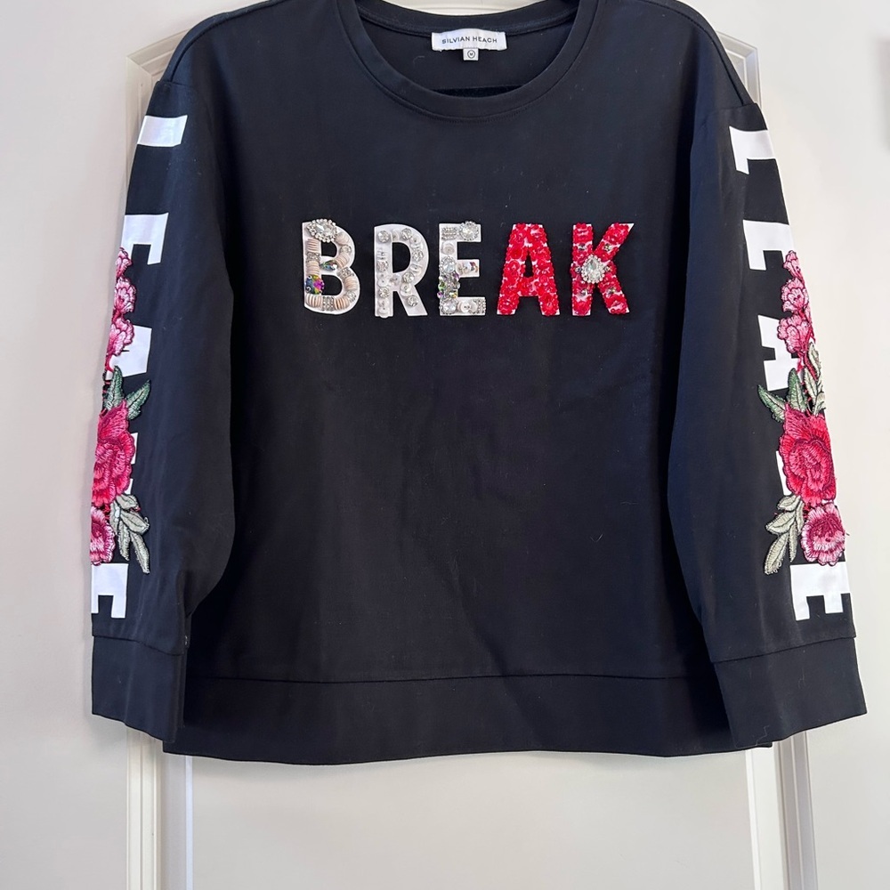 NWOT Rare Silvian Heach “Break” “Leave” Fully Embellished sweatshirt. Designer. - Picture 2 of 16